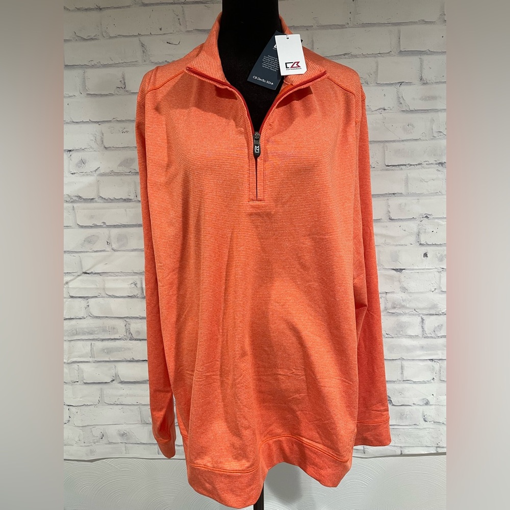 BRAND NEW Men’s Large Cutter & Buck DryTec Orange Quarter Zip Pullover